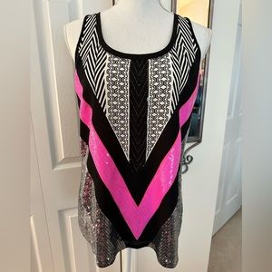 EXPRESS black/hot pink sequined tank; size M